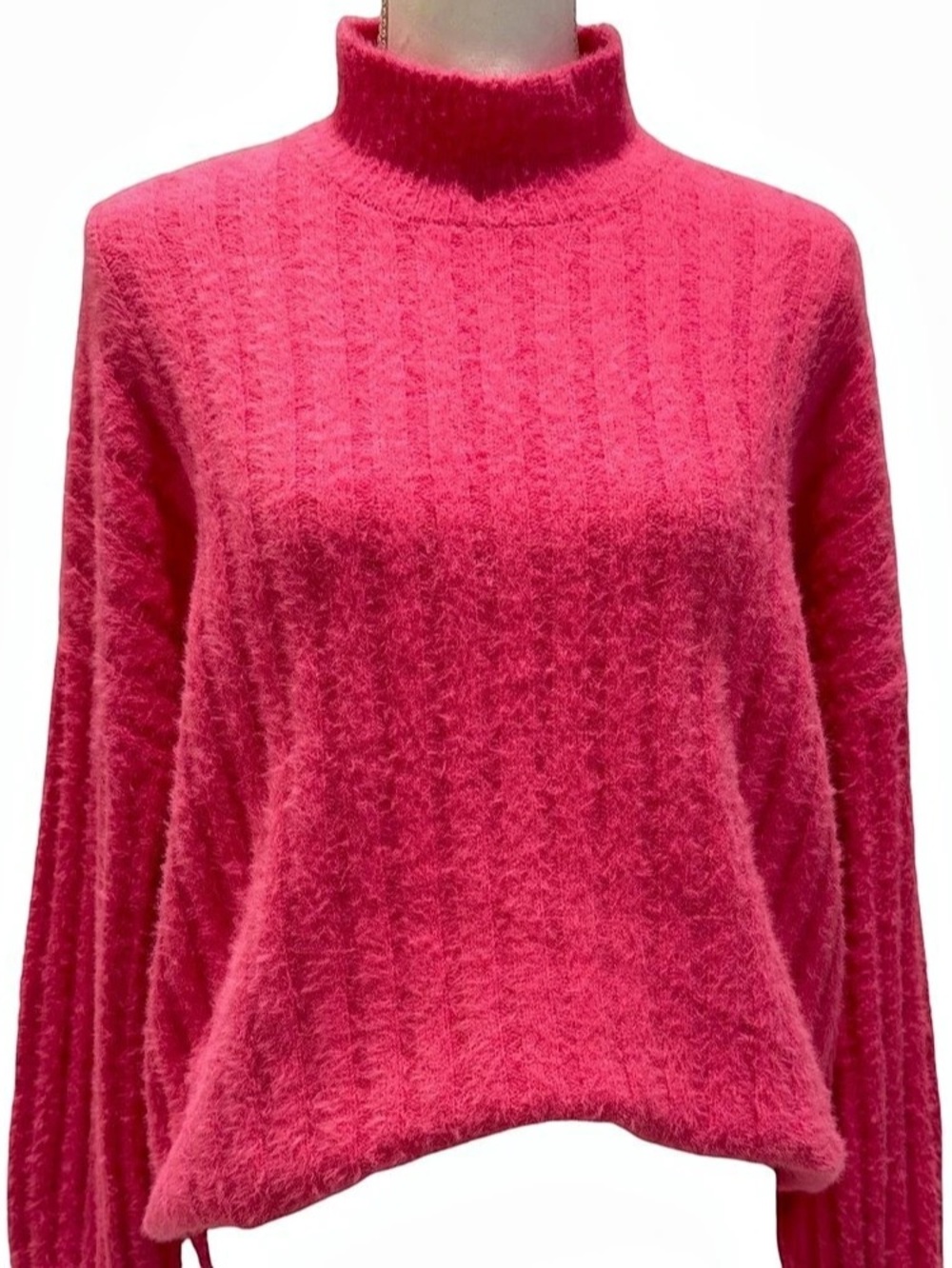 NWOT Jessica Simpson Oversized Hot Pink Fuzzy Mock Neck Sweater | SUPER Soft (M)